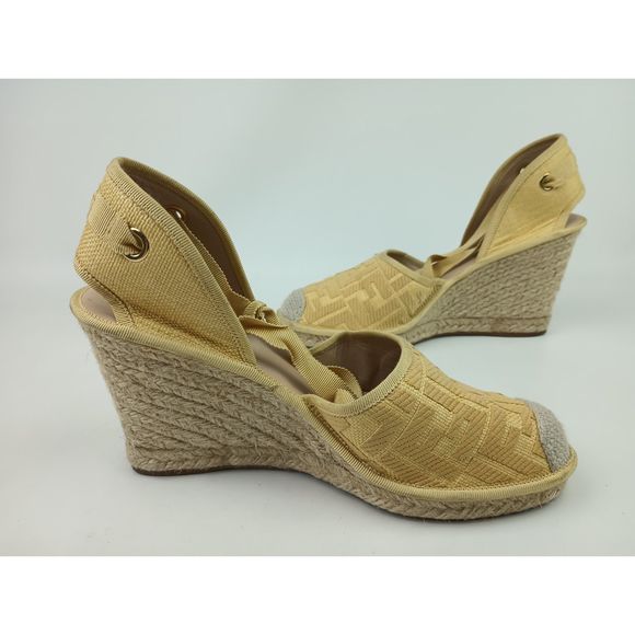 Fendi Women's Roma Natural FF Logo Ankle Strap Sandals Espadrilles Wedge Size 41 - Picture 6 of 7